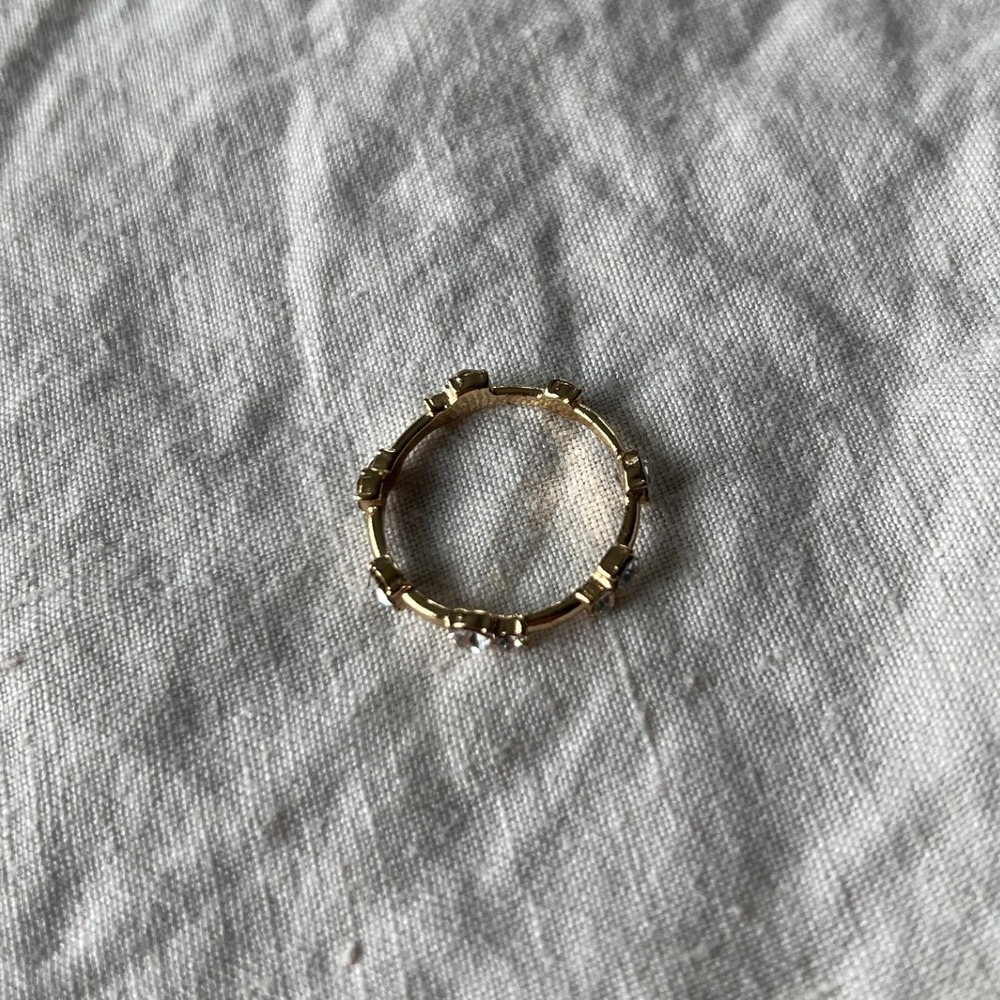 Clear Crystal Eternity Gold Band Ring Minimalist Stackable Clean Girl Minimalist - Picture 3 of 8